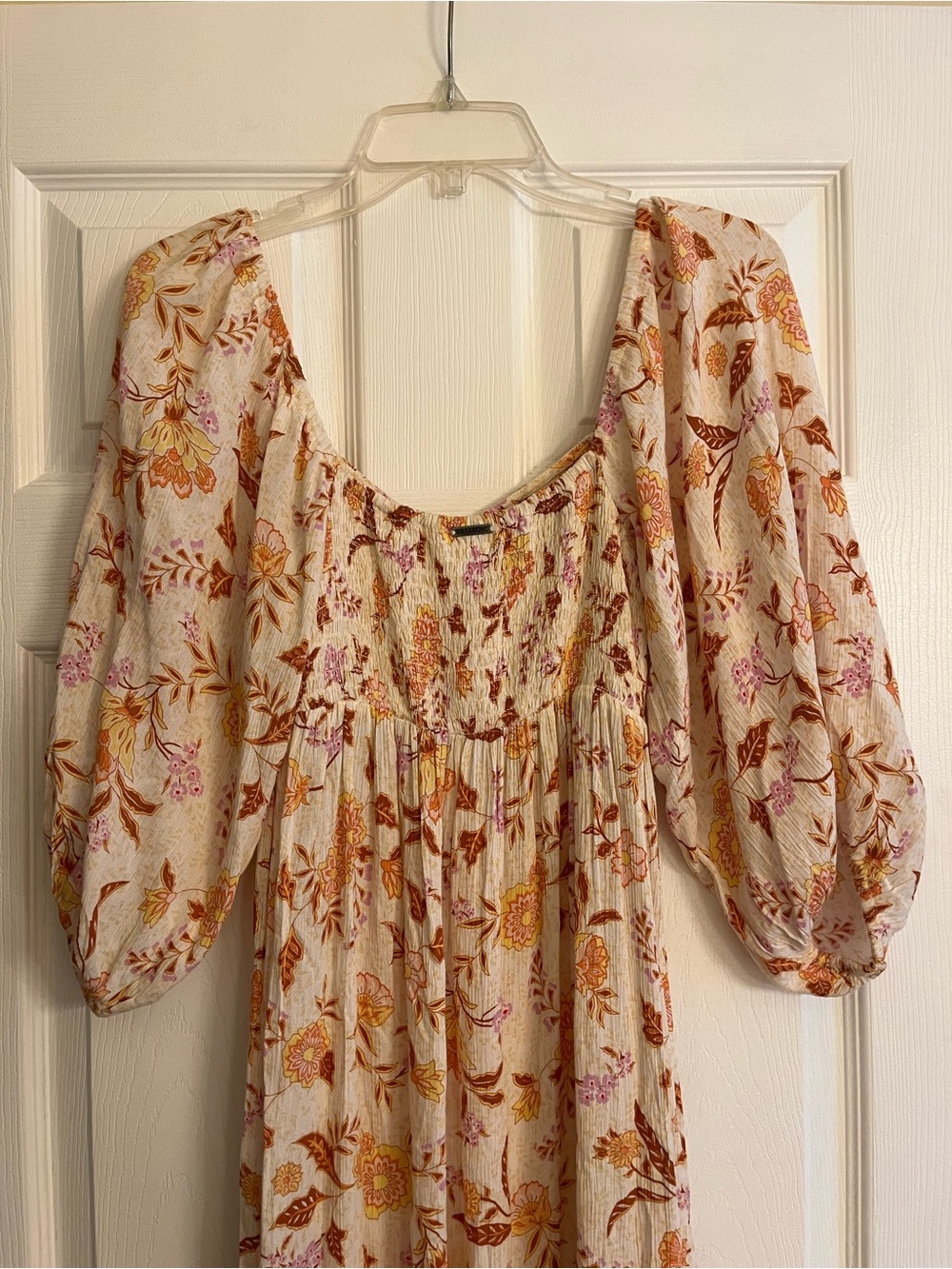 Billabong Cream Floral Puff-Sleeve Midi Dress - Picture 10 of 12